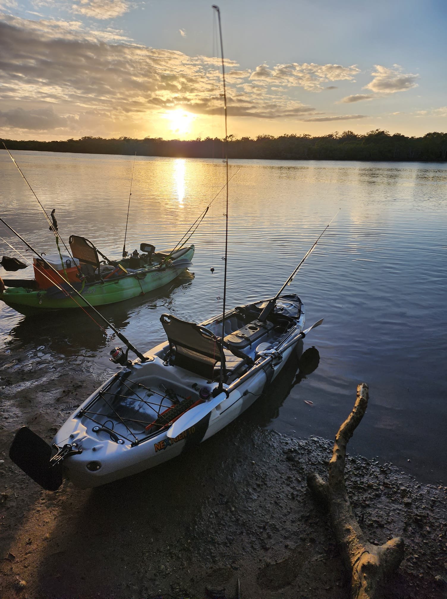 Fishing kayaks at sunrise